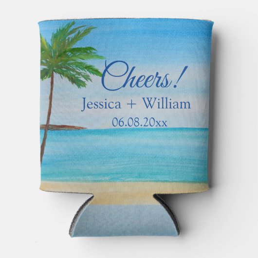 Ocean Tropical Beach Island Zomerbruiloft Blikjeskoeler (Voorkant)