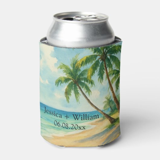 Ocean Tropical Beach Island Zomerbruiloft Blikjeskoeler (Blikje Voorkant)
