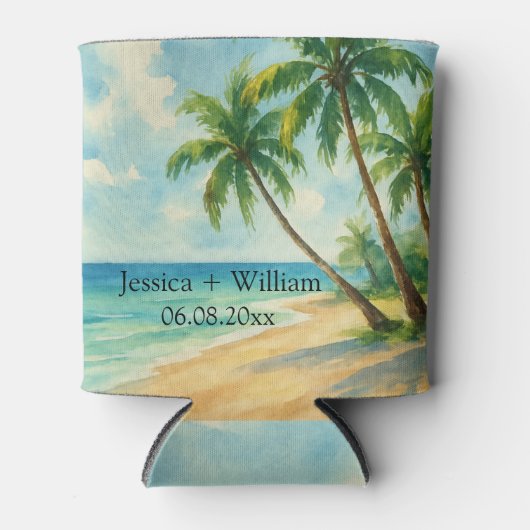 Ocean Tropical Beach Island Zomerbruiloft Blikjeskoeler (Voorkant)