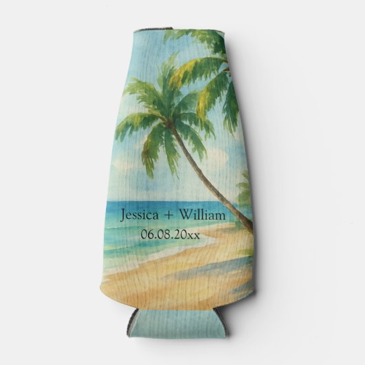 Ocean Tropical Beach Island Zomerbruiloft Flesjeskoeler (Voorkant)