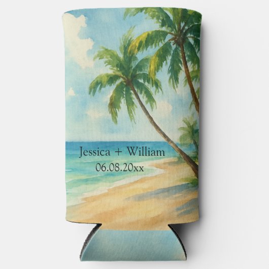 Ocean Tropical Beach Island Zomerbruiloft Seltzer Blikjeskoeler (Voorkant)