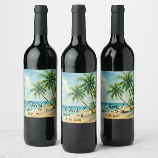 Ocean Tropical Beach Island Zomerbruiloft Wijn Etiket (Flessen)
