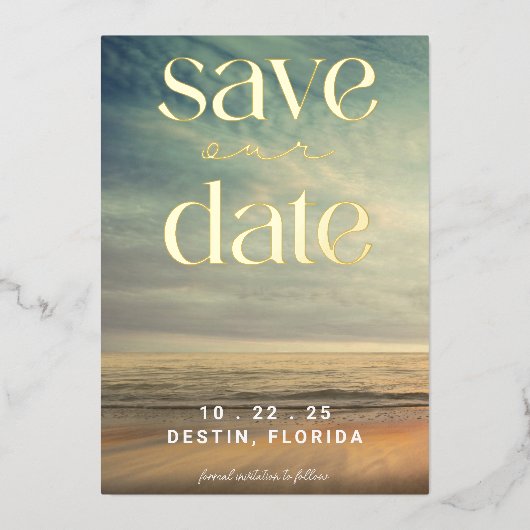 Ocean Tropical Gold Foil Save The Date Folie Uitnodiging (Voorkant)