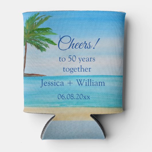 Ocean Tropical Golden 50e bruiloft Jubileum Blikjeskoeler (Voorkant)