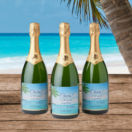 Ocean Tropical Golden 50e bruiloft Jubileum Sparkling Wijnetiket