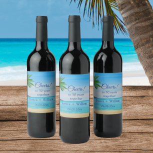 Ocean Tropical Golden 50e bruiloft Jubileum Wijn Etiket