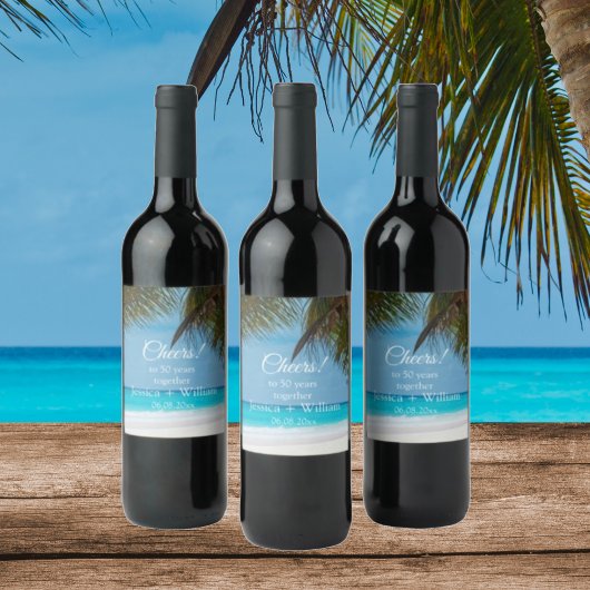 Ocean Tropical Golden 50e bruiloft Jubileum Wijn Etiket