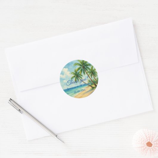 Ocean Tropical Island Beach bruiloft Dank u Ronde Sticker (Envelop)