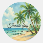 Ocean Tropical Island Beach bruiloft Dank u Ronde Sticker (Voorkant)