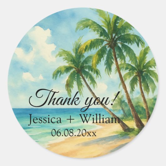 Ocean Tropical Island Beach bruiloft Dank u Ronde Sticker (Voorkant)