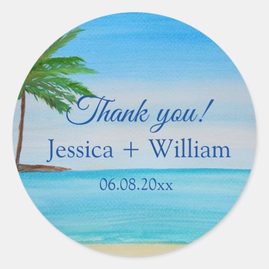 Ocean Tropical Island Beach bruiloft Dank u Ronde Sticker (Voorkant)