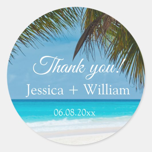 Ocean Tropical Wedding Jubileum Dank u Ronde Sticker (Voorkant)