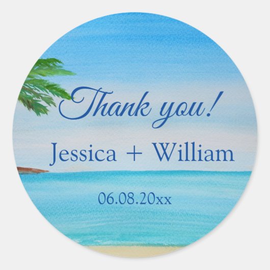 Ocean Tropical Wedding Jubileum Dank u Ronde Sticker (Voorkant)