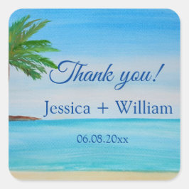 Ocean Tropical Wedding Jubileum Dank u Vierkante Sticker