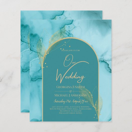 Ocean Turquoise Blauwgroen Gold Wedding (Voorkant / Achterkant)