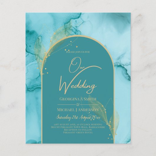 Ocean Turquoise Blauwgroen Gold Wedding (Voorkant)