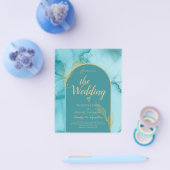 Ocean Turquoise Blauwgroen Gold Wedding Flyer (Enkel)