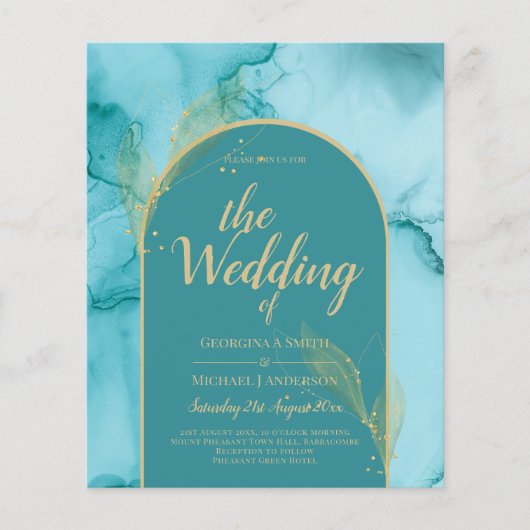 Ocean Turquoise Blauwgroen Gold Wedding Flyer (Voorkant)