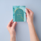 Ocean Turquoise Blauwgroen Gold Wedding Flyer (Hand)