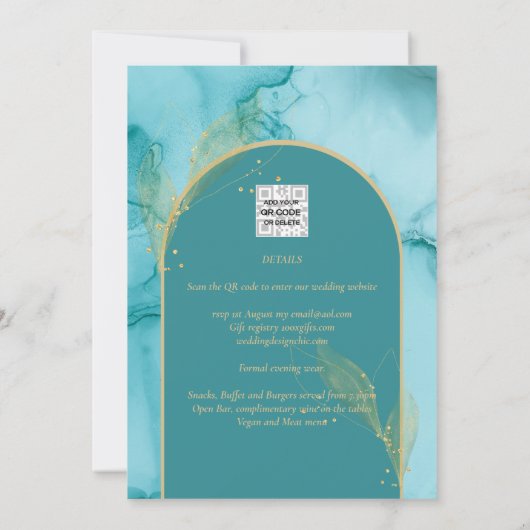 Ocean Turquoise Blauwgroen Gold Wedding Kaart (Achterkant)