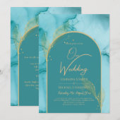 Ocean Turquoise Blauwgroen Gold Wedding Kaart (Voorkant / Achterkant)