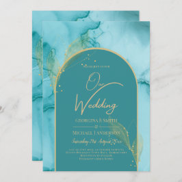 Ocean Turquoise Blauwgroen Gold Wedding Kaart