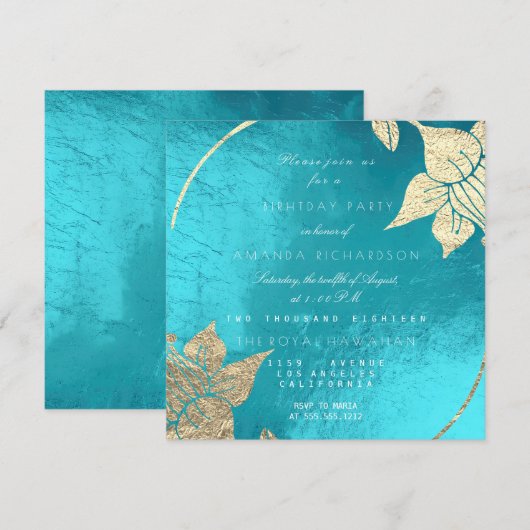 Ocean Turquoise Champaign Floral Birthday Party Kaart (Voorkant / Achterkant)