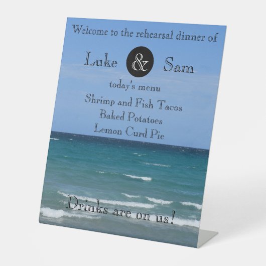 Ocean Uitzicht Beach Rehearings Dinner Menu Reclamebord Met Voetstuk (Voorkant)