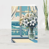 Ocean Uitzicht en Vaas van Bloemen Verjaardag Kaart (Voorkant)