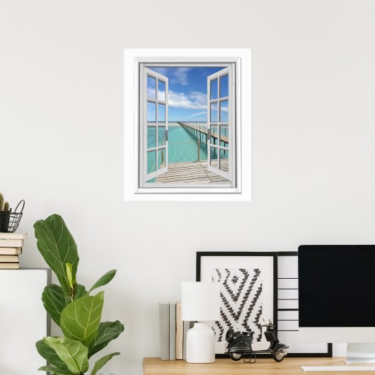 Ocean Uitzicht Faux Venster Poster (Thuiskantoor)