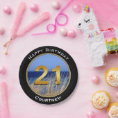 Ocean Uitzicht Happy 21st Birthday met naam Papieren Bordje (Feest)