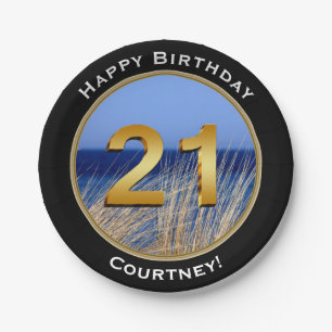 Ocean Uitzicht Happy 21st Birthday met naam Papieren Bordje