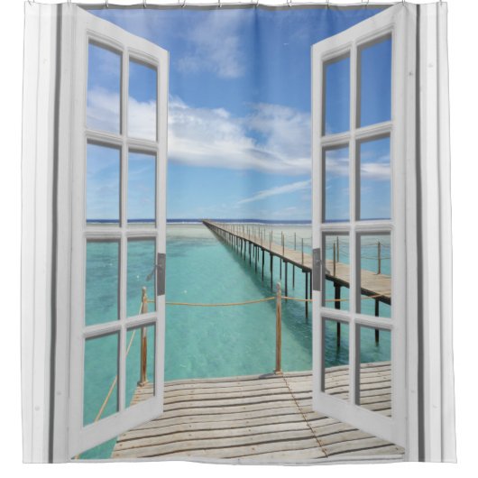 Ocean Uitzicht Shower Curtain met wolken Douchegordijn (Voorkant)