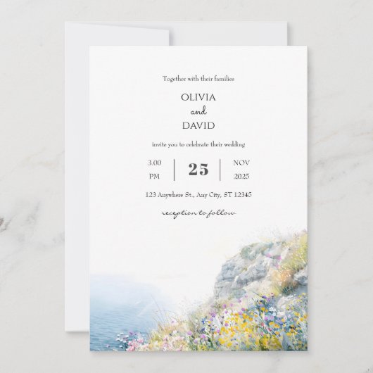 Ocean Uitzicht Wildflowers Clifftop Beach Wedding Kaart (Voorkant)
