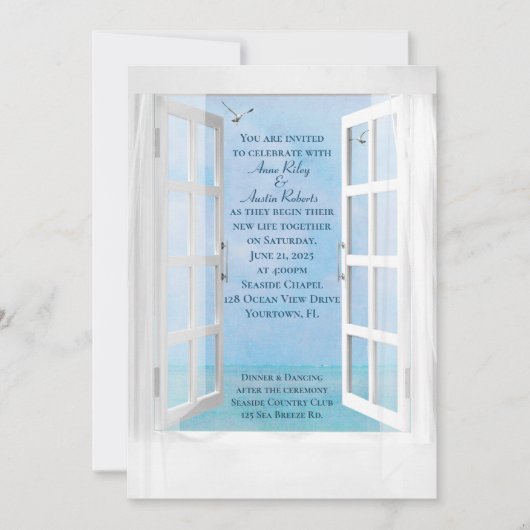 Ocean Uitzicht Window bruiloft met zeemijlen Kaart (Voorkant)