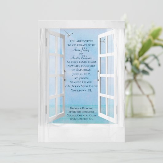 Ocean Uitzicht Window bruiloft met zeemijlen Kaart (Staand voorkant)
