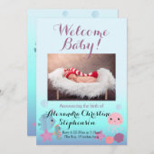 Ocean Under the Zee Beach Meisje Geboorte Aankondi Kaart (Voorkant / Achterkant)