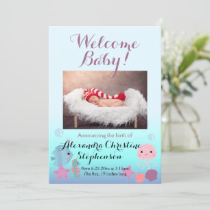 Ocean Under the Zee Beach Meisje Geboorte Aankondi Kaart