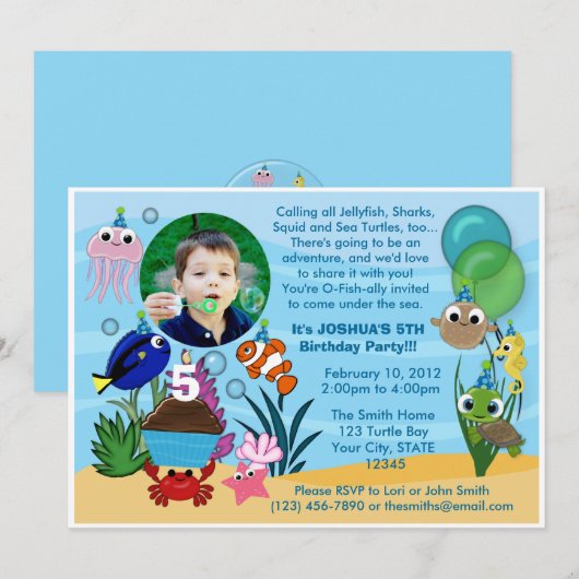 Ocean under the Zee Birthday Invitation Kaart (Voorkant / Achterkant)