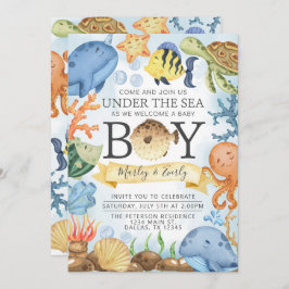 Ocean under the Zee Boy Baby shower Invitation Kaart