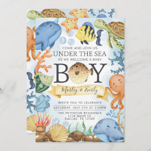 Ocean under the Zee Boy Baby shower Invitation Kaart