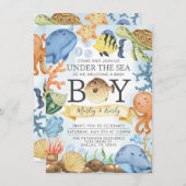 Ocean under the Zee Boy Baby shower Invitation Kaart (Voorkant / Achterkant)