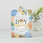 Ocean under the Zee Boy Baby shower Invitation Kaart (Staand voorkant)