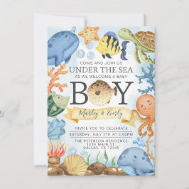 Ocean under the Zee Boy Baby shower Invitation Kaart