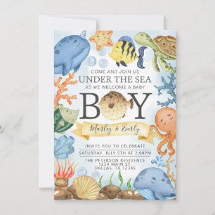 Ocean under the Zee Boy Baby shower Invitation Kaart