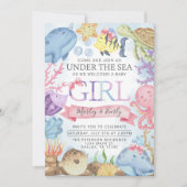 Ocean under the Zee Girl Baby shower Invitation Kaart (Voorkant)