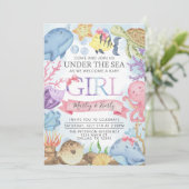Ocean under the Zee Girl Baby shower Invitation Kaart (Staand voorkant)