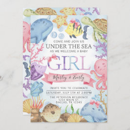 Ocean under the Zee Girl Baby shower Invitation Kaart