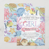 Ocean under the Zee Girl Baby shower Invitation Kaart (Voorkant / Achterkant)