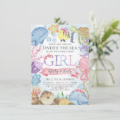 Ocean under the Zee Girl Baby shower Invitation Kaart (Staand voorkant)